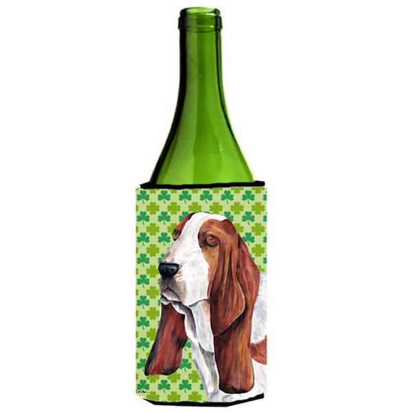 Carolines Treasures Basset Hound St. Patricks Day Shamrock Portrait Wine bottle sleeve Hugger - 24 oz. - SC9292LITERK