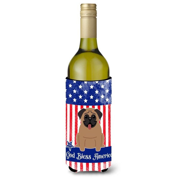 Carolines Treasures Patriotic USA Pug Brown Wine Bottle Beverge Insulator Hugger - BB3000LITERK