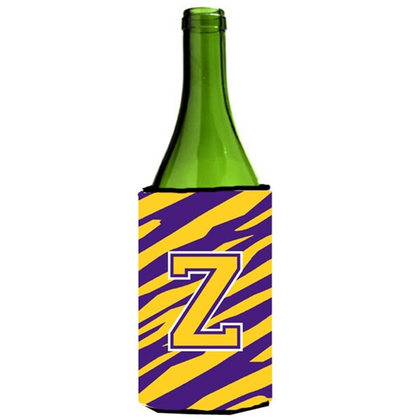 Carolines Treasures Tiger Stripe - Purple Gold Monogram Initial Z Wine Bottle  Hugger - CJ1022-ZLITERK