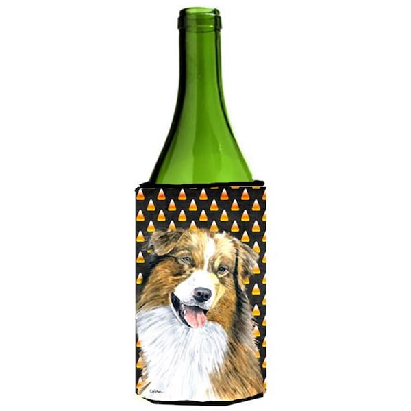 Carolines Treasures Australian Shepherd Candy Corn Halloween Wine Bottle  Hugger - 24 oz. - SC9195LITERK