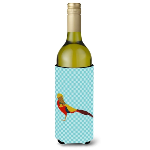 Carolines Treasures Golden or Chinese Pheasant Blue Check Wine Bottle Beverge Insulator Hugger - BB8102LITERK