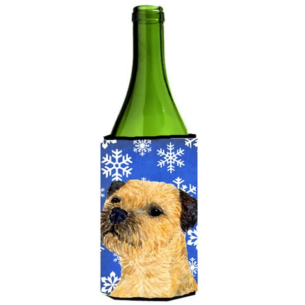 Carolines Treasures Border Terrier Winter Snowflakes Holiday Wine bottle sleeve Hugger - 24 oz. - LH9278LITERK