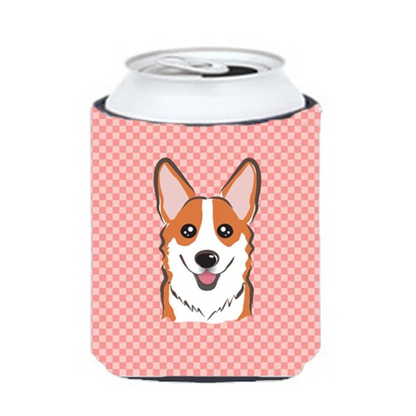 Carolines Treasures Checkerboard Pink Corgi Can Or Bottle Hugger- 12 Oz. - BB1254CC