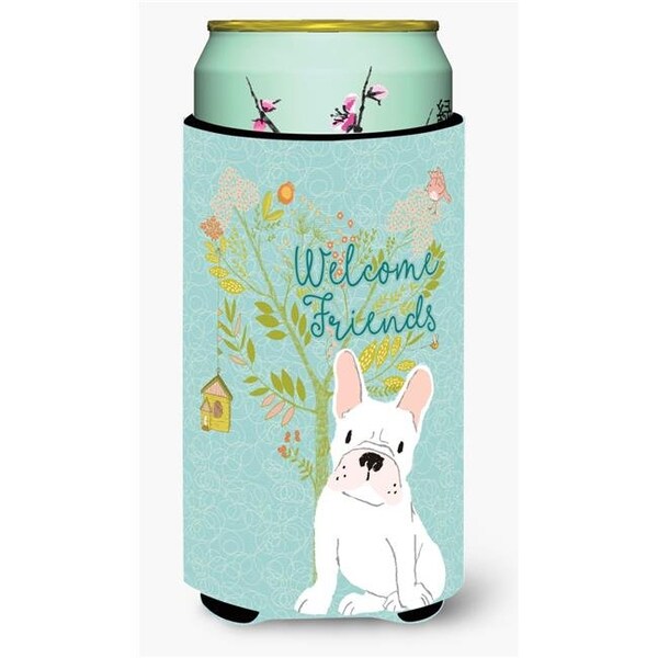 Carolines Treasures Carolines Treasures BB7635TBC Welcome Friends White French Bulldog Tall Boy Beverage Insulator Hugger - BB7635TBC