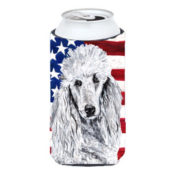 Carolines Treasures Carolines Treasures SC9631TBC White Standard Poodle With American Flag Usa Tall Boy bottle sleeve Hugger  22 To 24 Oz. - SC9631TBC