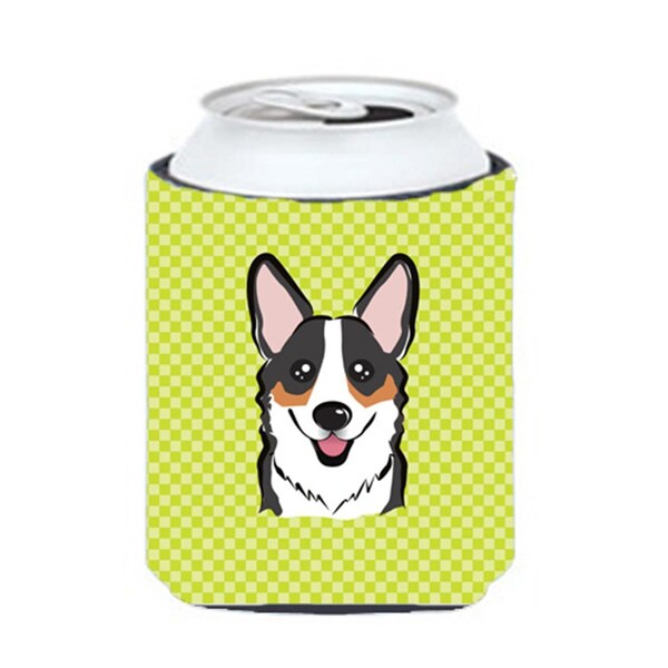 Carolines Treasures Checkerboard Lime Green Corgi Can Or Bottle Hugger- 12 Oz. - BB1317CC