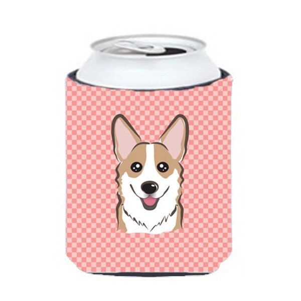 Carolines Treasures Checkerboard Pink Corgi Can Or Bottle Hugger- 12 Oz. - BB1253CC