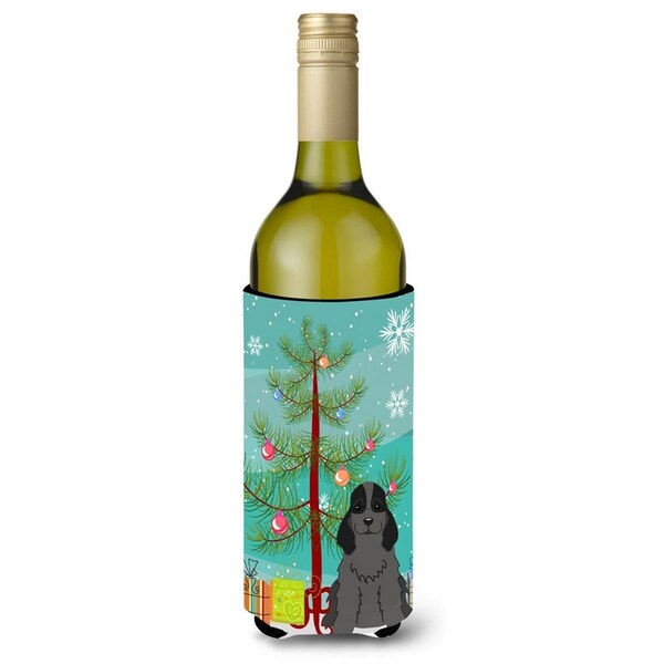 Carolines Treasures Merry Christmas Tree Cocker Spaniel Black Wine Bottle Beverge Insulator Hugger - BB4217LITERK