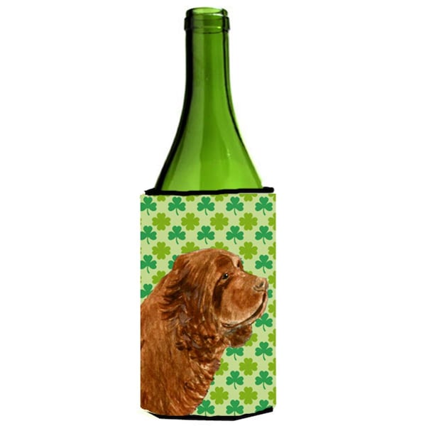Carolines Treasures Sussex Spaniel St. Patricks Day Shamrock Portrait Wine bottle sleeve Hugger - 24 oz. - SS4441LITERK