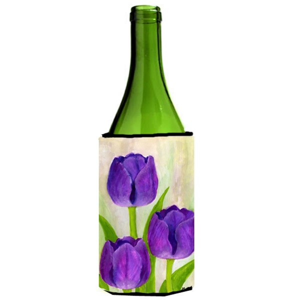Carolines Treasures Purple Tulips by Maureen Bonfield Wine Bottle Can cooler Hugger - BMBO1033LITERK