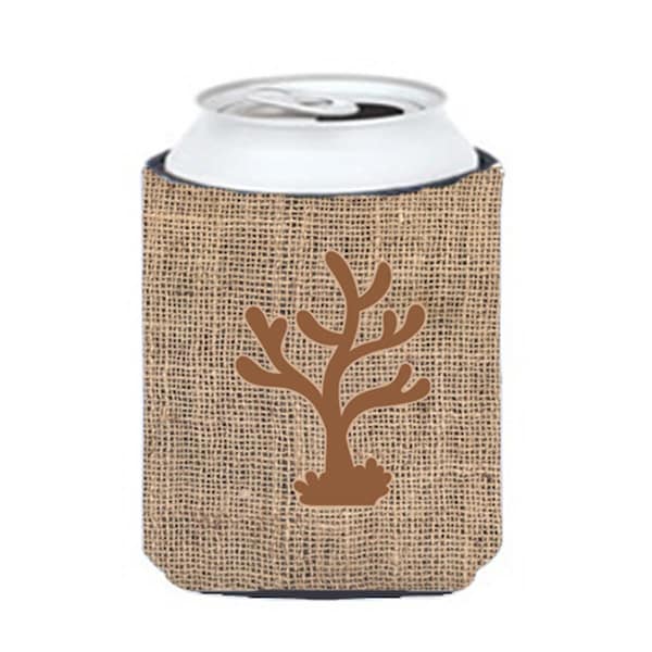 Carolines Treasures Coral Burlap And Brown Can Or Bottle  Hugger - BB1101-BL-BN-CC
