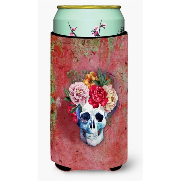 Carolines Treasures Day of the Dead Red Flowers Skull Tall Boy Beverage Insulator Hugger - BB5130TBC