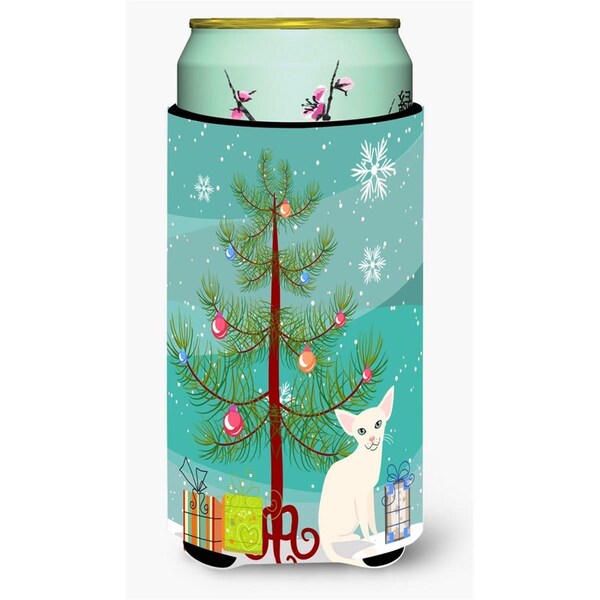 Carolines Treasures Foreign White Cat Merry Christmas Tree Tall Boy Beverage Insulator Hugger - BB4420TBC