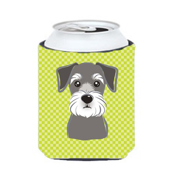 Carolines Treasures Checkerboard Lime Green Schnauzer Can Or Bottle Hugger- 12 Oz. - BB1268CC