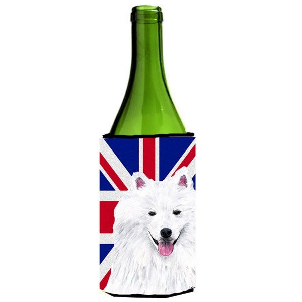 Carolines Treasures American Eskimo With English Union Jack British Flag Wine bottle sleeve Hugger - 24 Oz. - SC9836LITERK