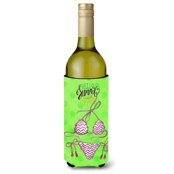 Carolines Treasures Bikini Swimsuit Green Polkadot Wine Bottle Beverge Insulator Hugger - BB8200LITERK