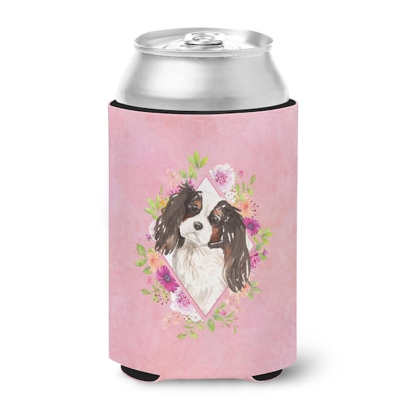 Carolines Treasures Tricolor Cavalier Spaniel Pink Flowers Can or Bottle Hugger - CK4206CC