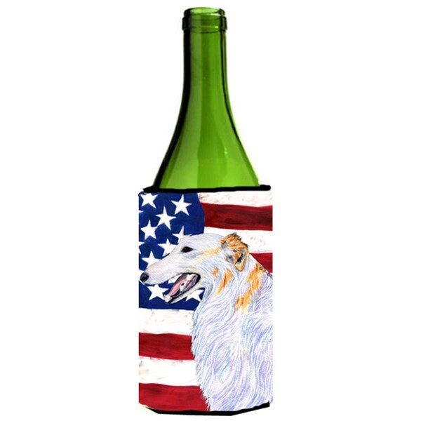 Carolines Treasures Usa American Flag With Borzoi Wine bottle sleeve Hugger - 24 Oz. - SS4231LITERK