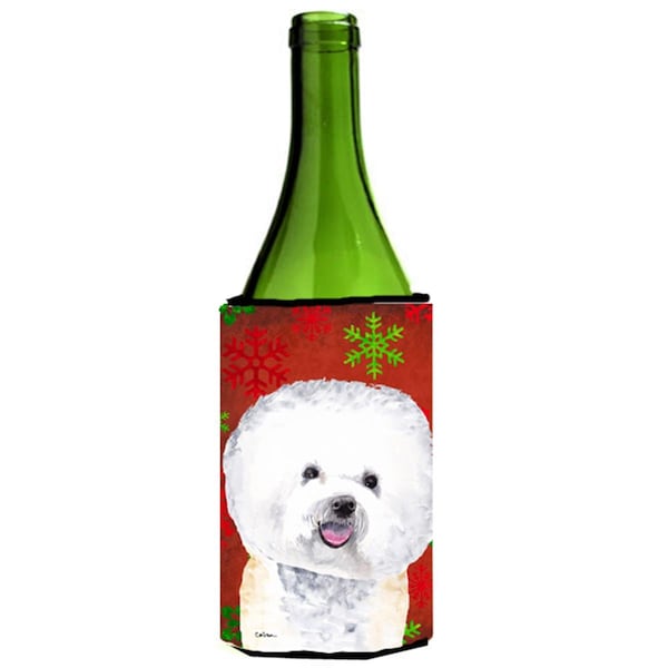 Carolines Treasures Bichon Frise Snowflakes Holiday Christmas Wine bottle sleeve Hugger - SC9402LITERK