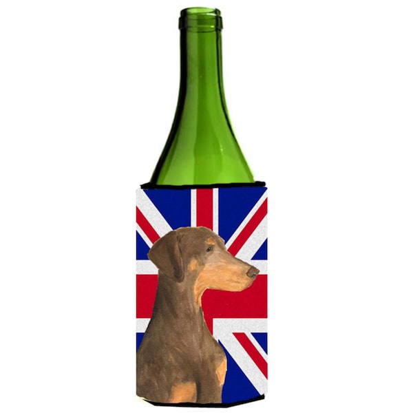 Carolines Treasures Doberman Natural Ears With English Union Jack British Flag Wine bottle sleeve Hugger - 24 Oz. - SS4921LITERK