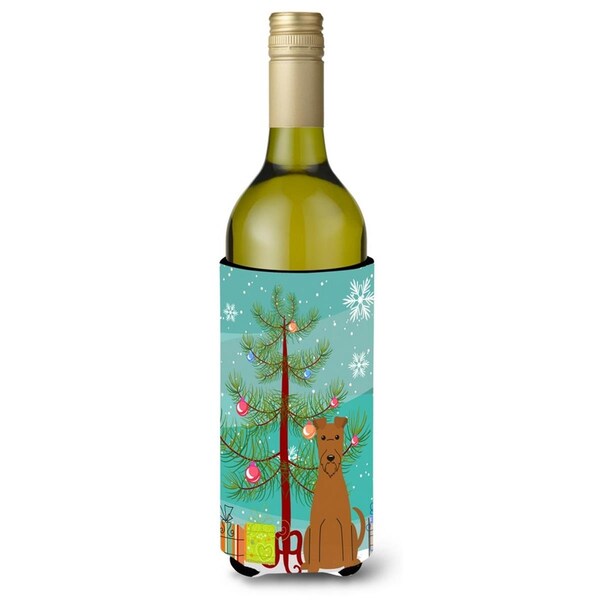 Carolines Treasures Merry Christmas Tree Irish Terrier Wine Bottle Beverge Insulator Hugger - BB4187LITERK