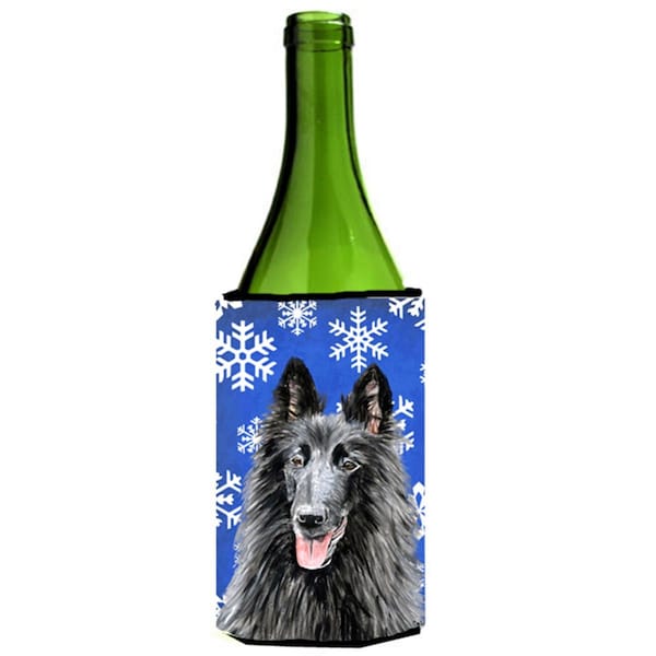 Carolines Treasures Belgian Sheepdog Winter Snowflakes Holiday Wine bottle sleeve Hugger - SC9398LITERK