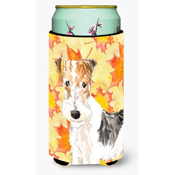Carolines Treasures Fall Leaves Fox Terrier Tall Boy Beverage Insulator Hugger - CK1818TBC
