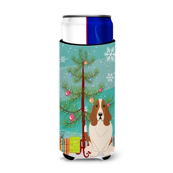 Carolines Treasures Merry Christmas Tree Basset Hound Michelob Ultra Hugger for Slim Cans - BB4146MUK
