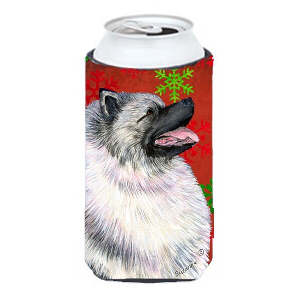 Carolines Treasures Keeshond Red And Green Snowflakes Holiday Christmas Tall Boy bottle sleeve Hugger - 22 To 24 oz. - SS4695TBC