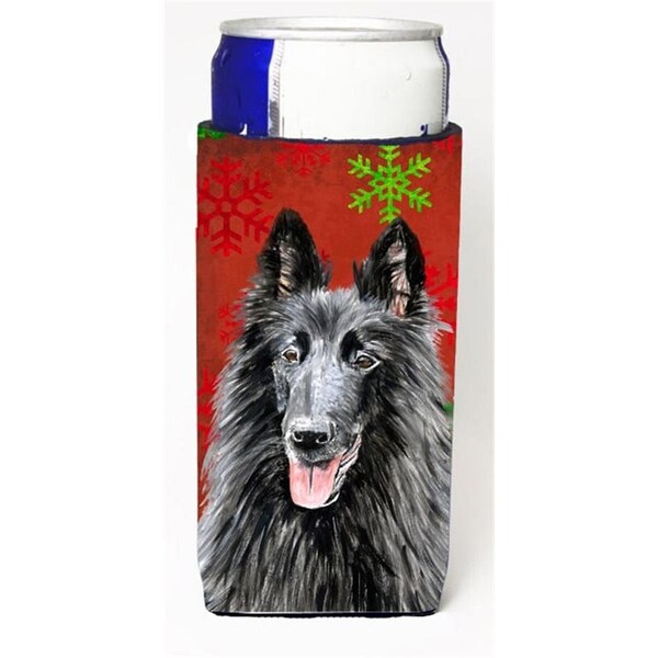 Carolines Treasures Belgian Sheepdog Red & Green Snowflakes Holiday Christmas Michelob Ultra s For Slim Cans - 12 oz. - SC9438MUK