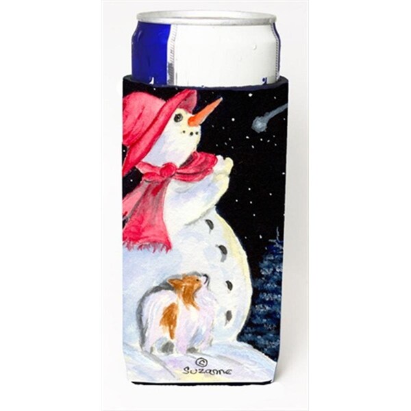Carolines Treasures Snowman With Papillon Michelob Ultra bottle sleeves For Slim Cans - 12 Oz. - SS8793MUK