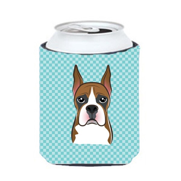 Carolines Treasures Checkerboard Blue Boxer Can Or Bottle Hugger- 12 Oz. - BB1161CC