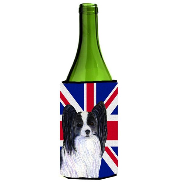 Carolines Treasures Papillon With English Union Jack British Flag Wine bottle sleeve Hugger - 24 Oz. - SS4947LITERK