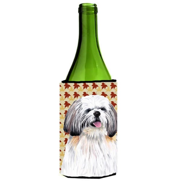 Carolines Treasures Shih Tzu Fall Leaves Portrait Wine bottle sleeve Hugger - 24 oz. - SC9223LITERK