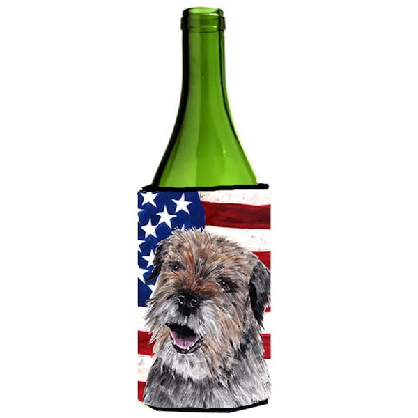 Carolines Treasures Border Terrier Mix Usa American Flag Wine bottle sleeve Hugger - 24 oz. - SC9515LITERK