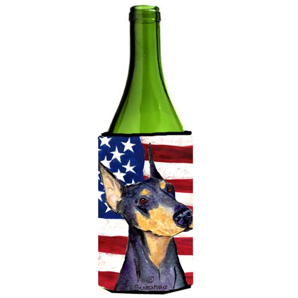Carolines Treasures USA American Flag With Doberman Wine Bottle   Hugger - 24 oz. - SS4022LITERK