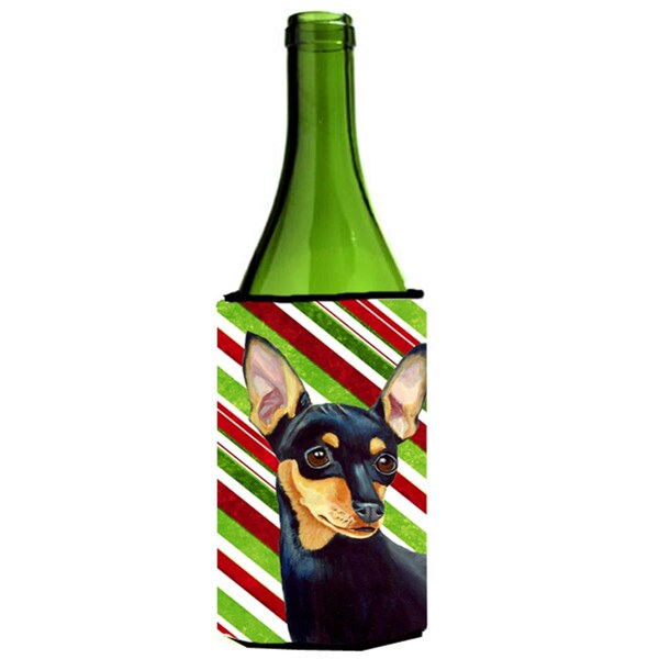 Carolines Treasures Min Pin Candy Cane Holiday Christmas Wine bottle sleeve Hugger - 24 oz. - LH9245LITERK