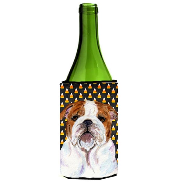 Carolines Treasures Bulldog English Candy Corn Halloween Portrait Wine bottle sleeve Hugger - 24 Oz. - SS4277LITERK