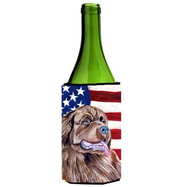 Carolines Treasures USA American Flag With Newfoundland Wine bottle sleeve Hugger - 24 oz. - LH9024LITERK