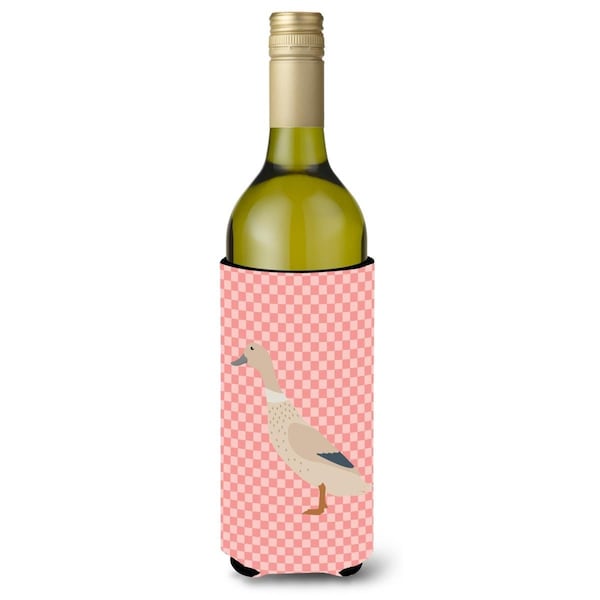 Carolines Treasures West Harlequin Duck Pink Check Wine Bottle Beverge Insulator Hugger - BB7858LITERK