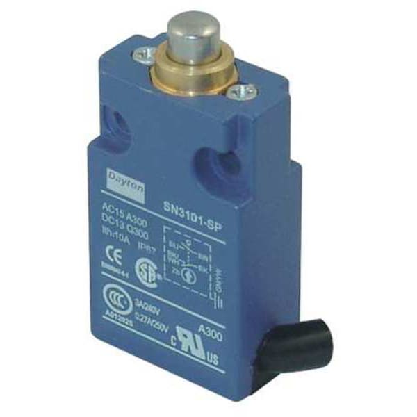 Interruptor de límite Dayton, émbolo, SPDT, 10A @ 300V CA, Ubicación del actuador: Arriba - 12T944