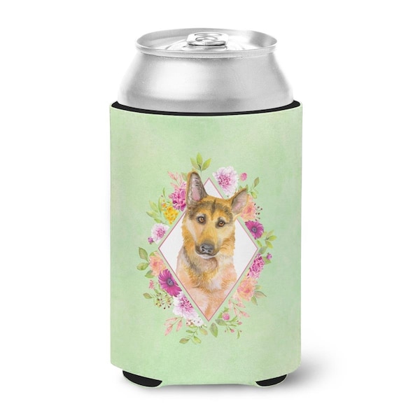 Carolines Treasures German Shepherd No.2 Green Flowers Can or Bottle Hugger - CK4307CC
