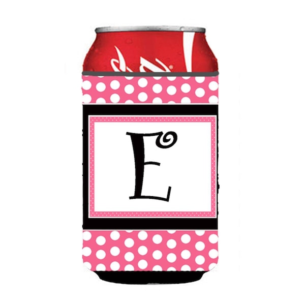 Carolines Treasures Letter E Initial Monogram - Pink Black Polka Dots Can or Bottle  Hugger - CJ1001-ECC