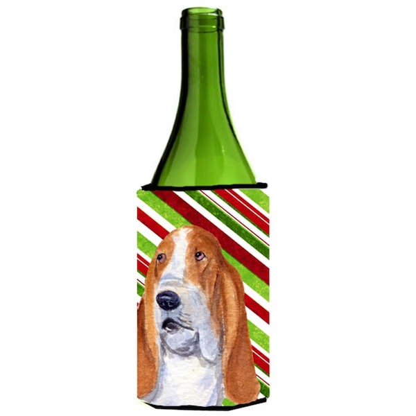 Carolines Treasures Basset Hound Candy Cane Holiday Christmas Wine bottle sleeve Hugger - SS4597LITERK