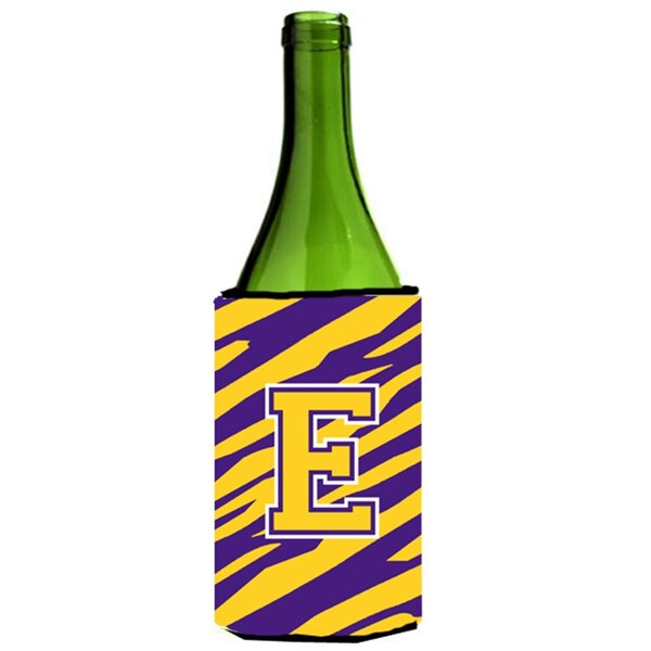Carolines Treasures Tiger Stripe - Purple Gold Monogram Initial E Wine Bottle  Hugger - CJ1022-ELITERK
