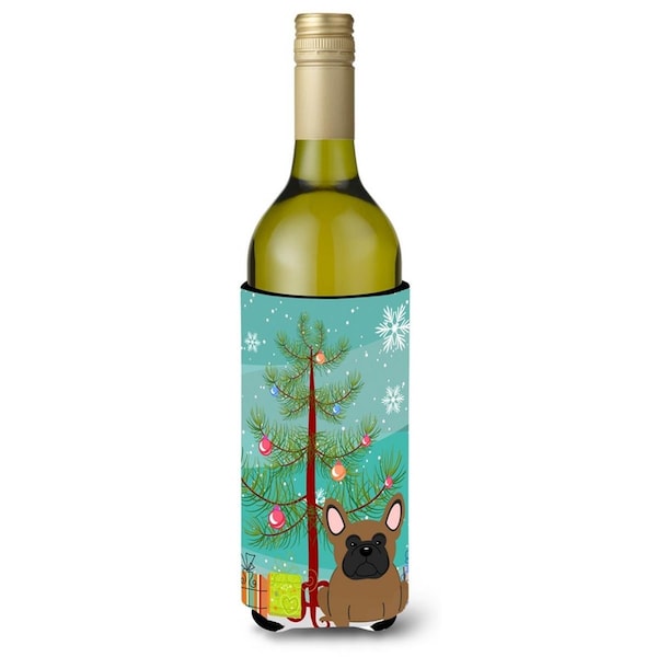 Carolines Treasures Merry Christmas Tree French Bulldog Brown Wine Bottle Beverge Insulator Hugger - BB4138LITERK