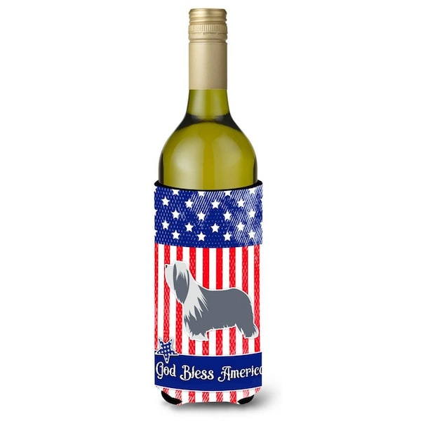 Carolines Treasures USA Patriotic Bearded Collie Wine Bottle Beverge Insulator Hugger - BB3317LITERK