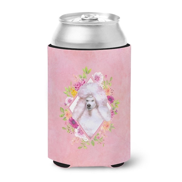 Carolines Treasures Standard White Poodle Pink Flowers Can or Bottle Hugger - CK4171CC
