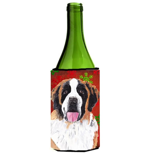 Carolines Treasures Saint Bernard Red Green Snowflake Christmas Wine Bottle   Hugger - SC9422LITERK