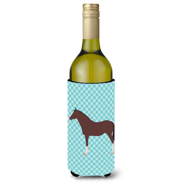 Carolines Treasures English Thoroughbred Horse Blue Check Wine Bottle Beverge Insulator Hugger - BB8087LITERK